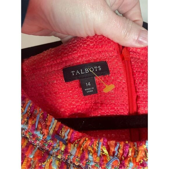 Talbots TEXTURED FRINGE-NECK SHIFT Red DRESS size 14 - Picture 8 of 14